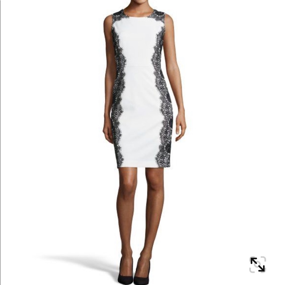 Hayden white sheath dress with black lace (sz 4)